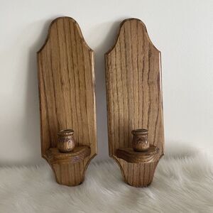 Vintage Wooden Candle Holder Wall Sconces Ornate Mcm Pair Set Handmade